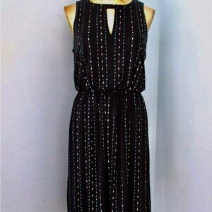 Ann Taylor LOFT Dark Blue Sleeveless Dress Red White Accents - Comfy